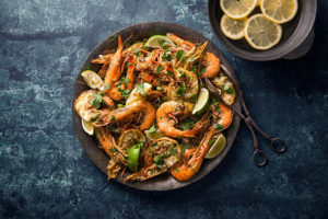 Thai Style Barbecued Prawns on grey plate